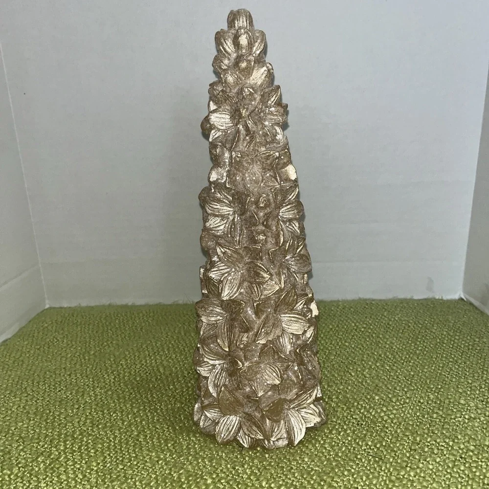 vintage lighted wax Christmas Tree Frosted Cream Floral, 13